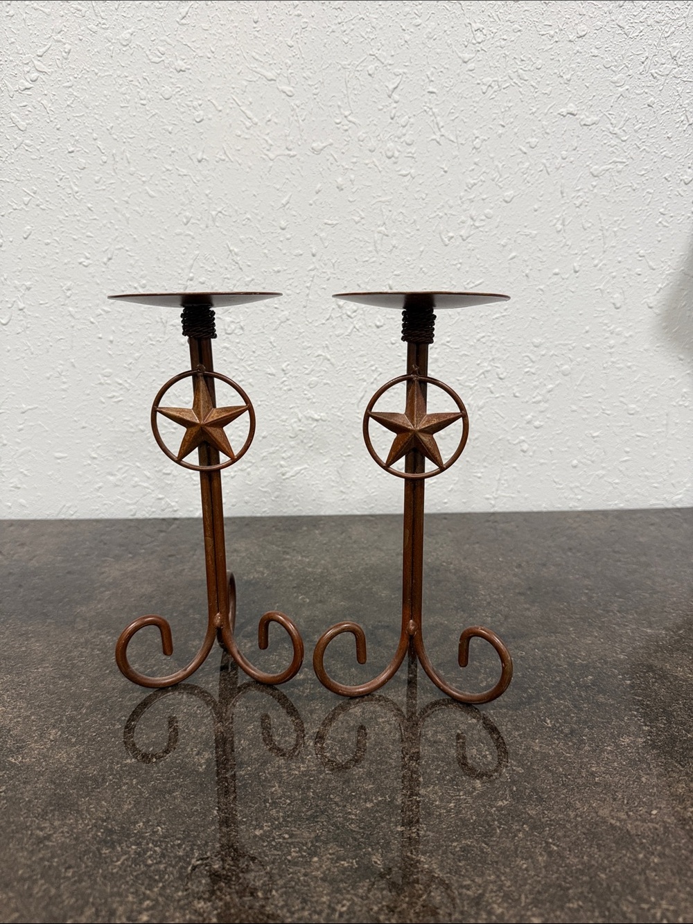 Cast Iron Metal Candle Holder Set Wrought Texas Star Western Rustic